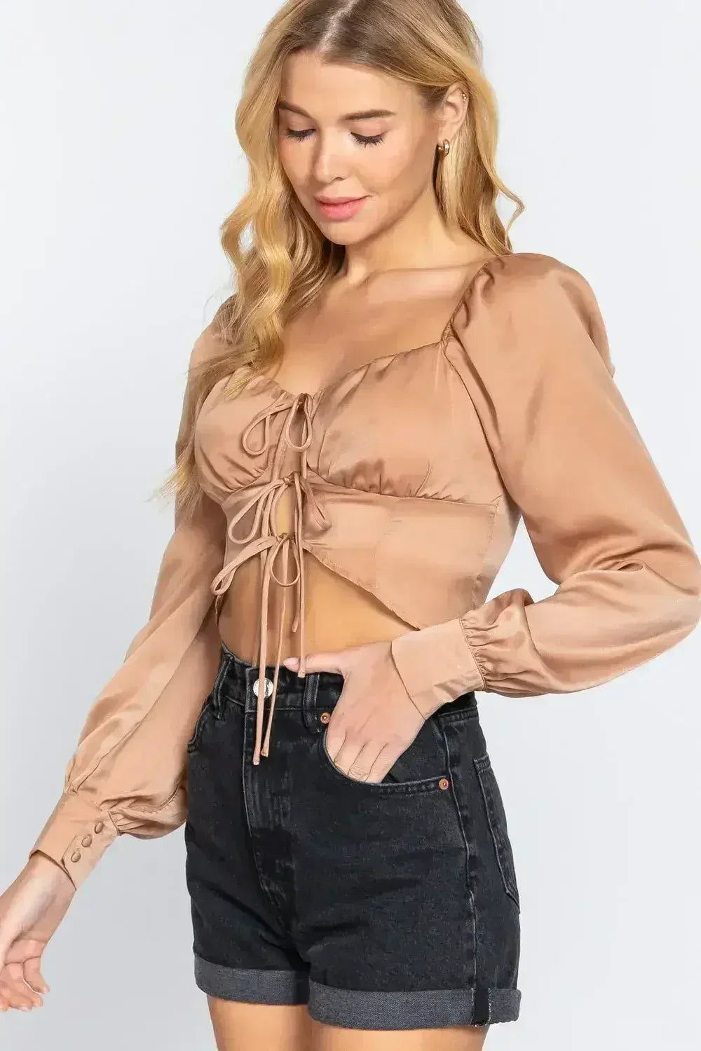 Champagne Ribbon Tie Top - Sweetheart Neck | Femstylo - Femstylo