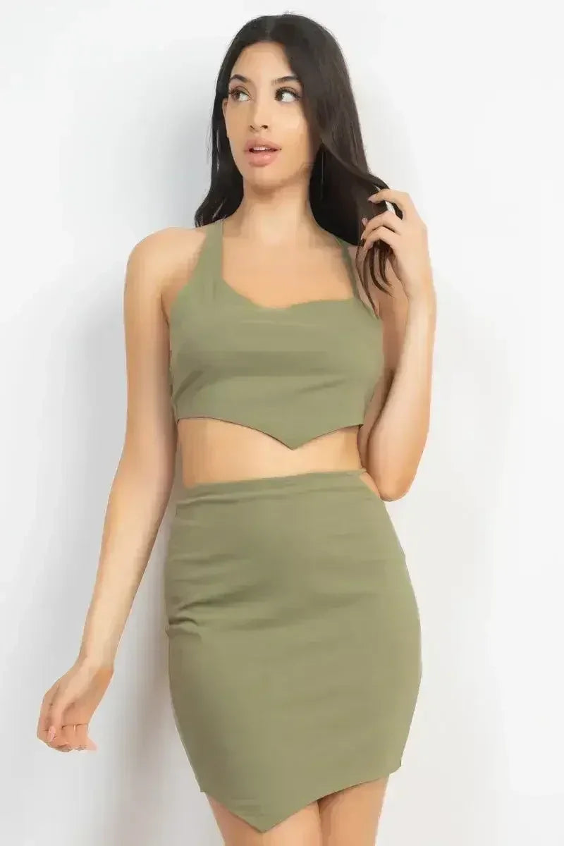 Asymmetrical Cross Back Top & Skirts Set - Femstylo