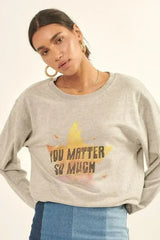 Vintage-style, Multicolor Star French Terry Knit Graphic Sweatshirt - Femstylo