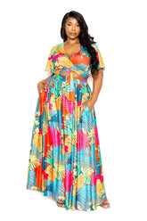 Tropical floral maxi skirt & top set - Femstylo