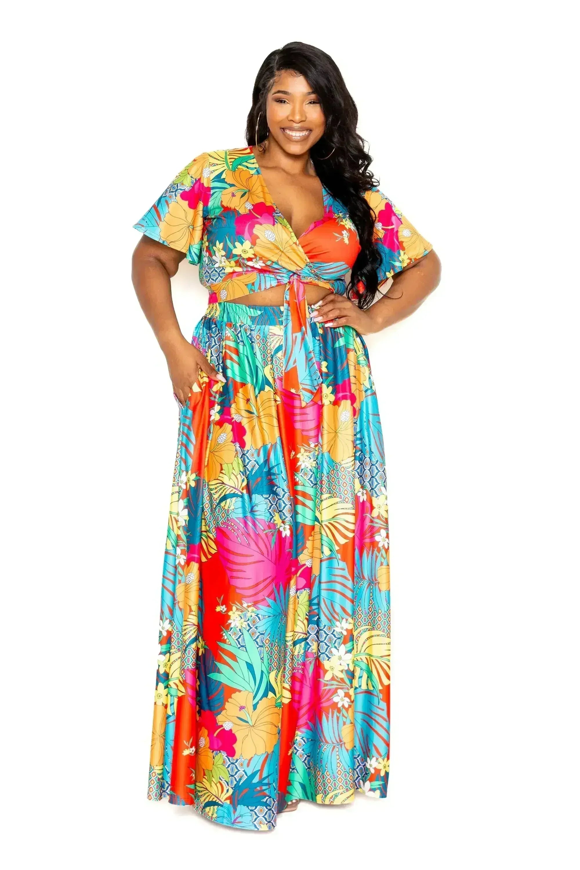 Tropical floral maxi skirt & top set - Femstylo