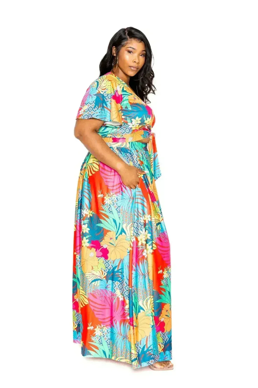 Tropical floral maxi skirt & top set - Femstylo