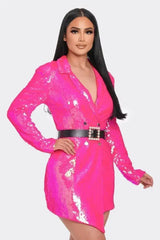 Pearl Belted Sequin Blazer Mini Dress - Femstylo