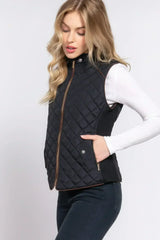 Quilted Suede Piping Vest - Pale Taupe | Femstylo - Femstylo