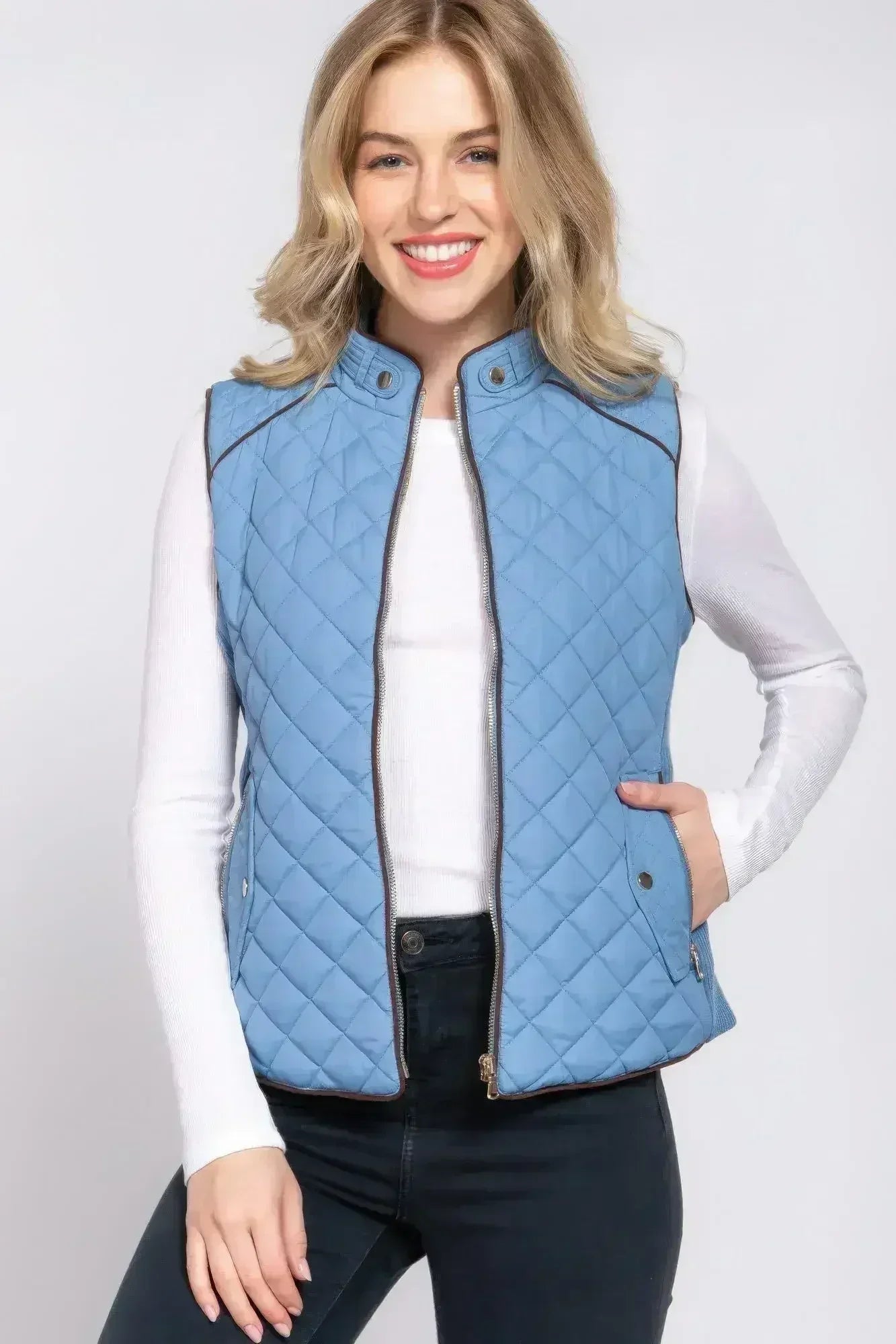 Quilted Suede Piping Vest - Pale Taupe | Femstylo - Femstylo