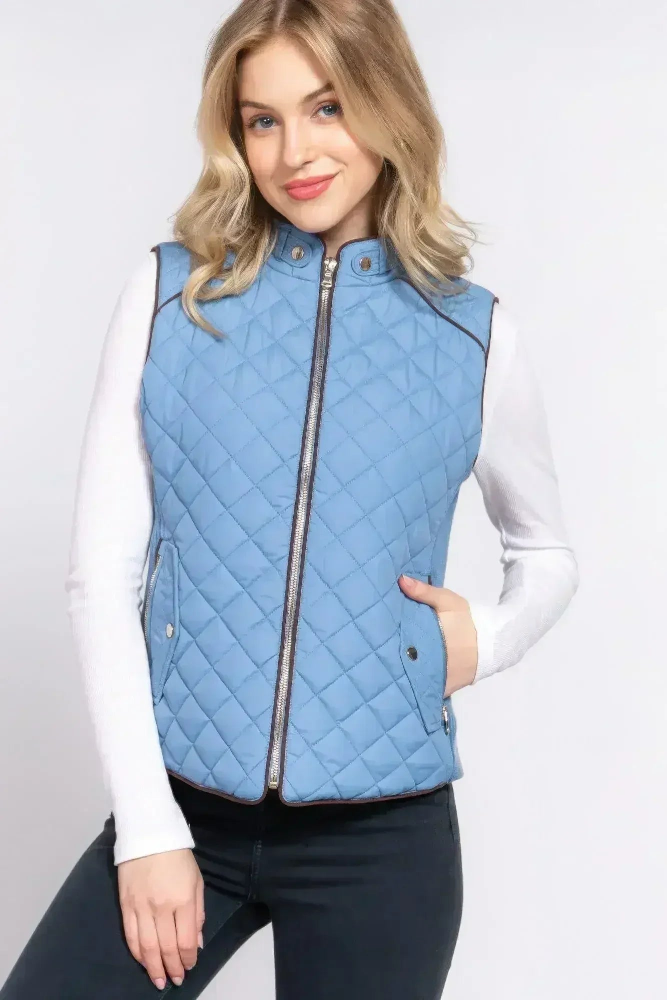 Quilted Suede Piping Vest - Pale Taupe | Femstylo - Femstylo