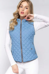 Quilted Suede Piping Vest - Pale Taupe | Femstylo - Femstylo