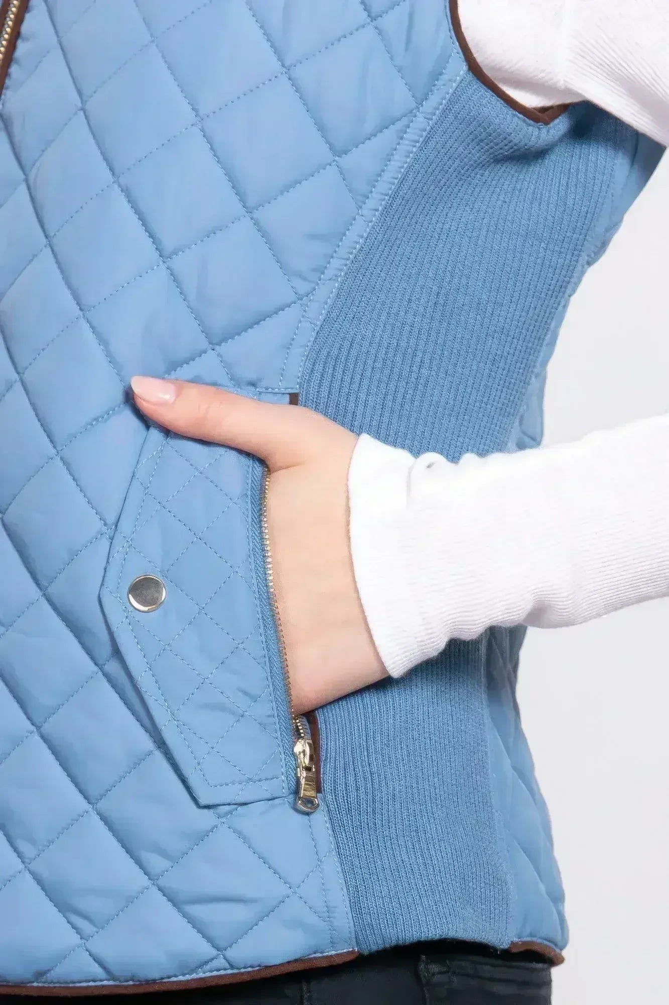 Quilted Suede Piping Vest - Pale Taupe | Femstylo - Femstylo