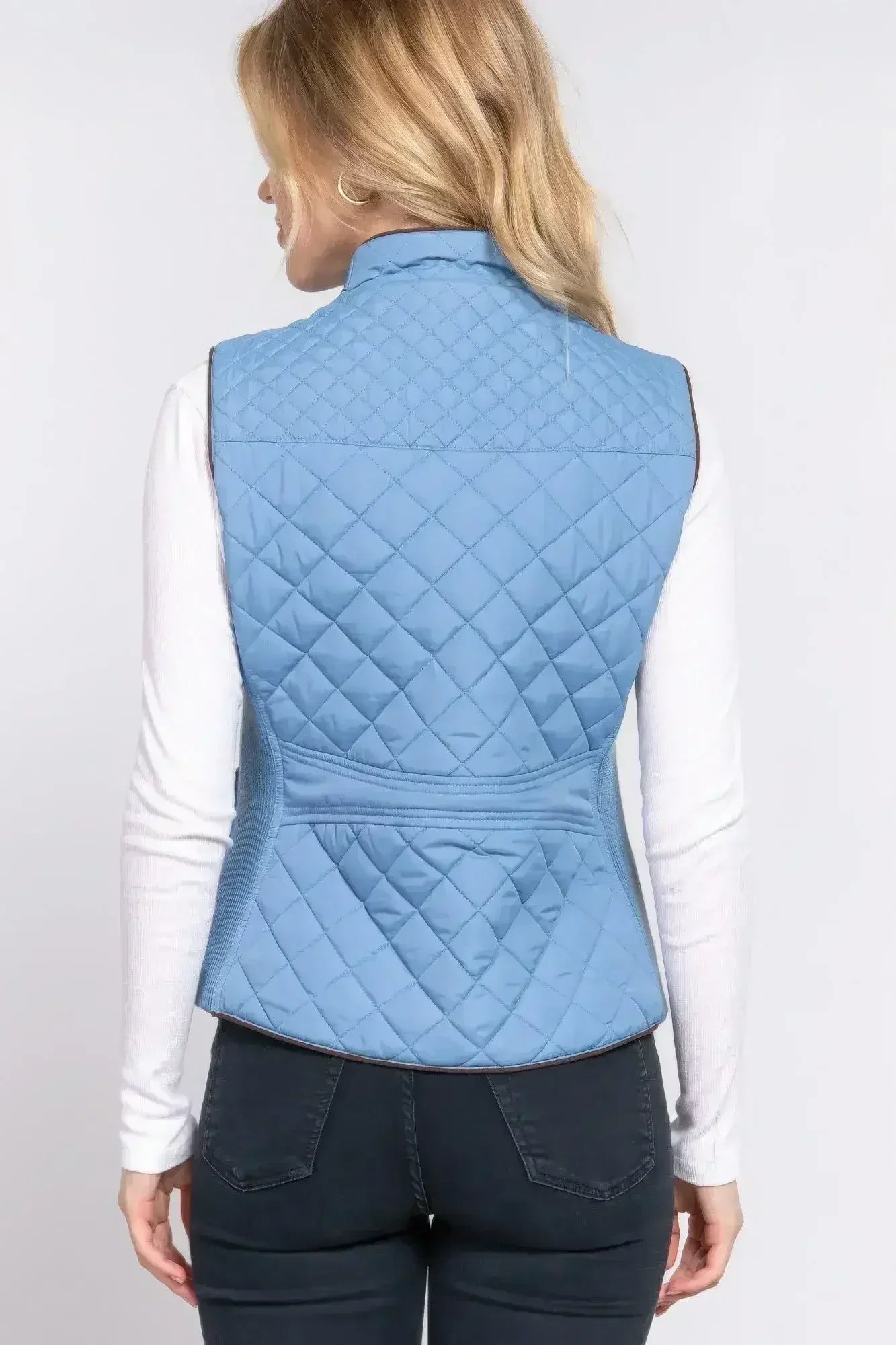 Quilted Suede Piping Vest - Pale Taupe | Femstylo - Femstylo