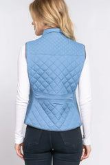 Quilted Suede Piping Vest - Pale Taupe | Femstylo - Femstylo