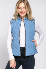 Quilted Suede Piping Vest - Pale Taupe | Femstylo - Femstylo