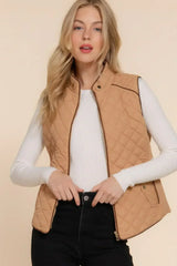 Quilted Suede Piping Vest - Pale Taupe | Femstylo - Femstylo