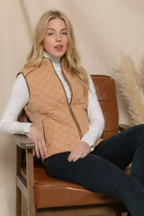 Quilted Suede Piping Vest - Pale Taupe | Femstylo - Femstylo