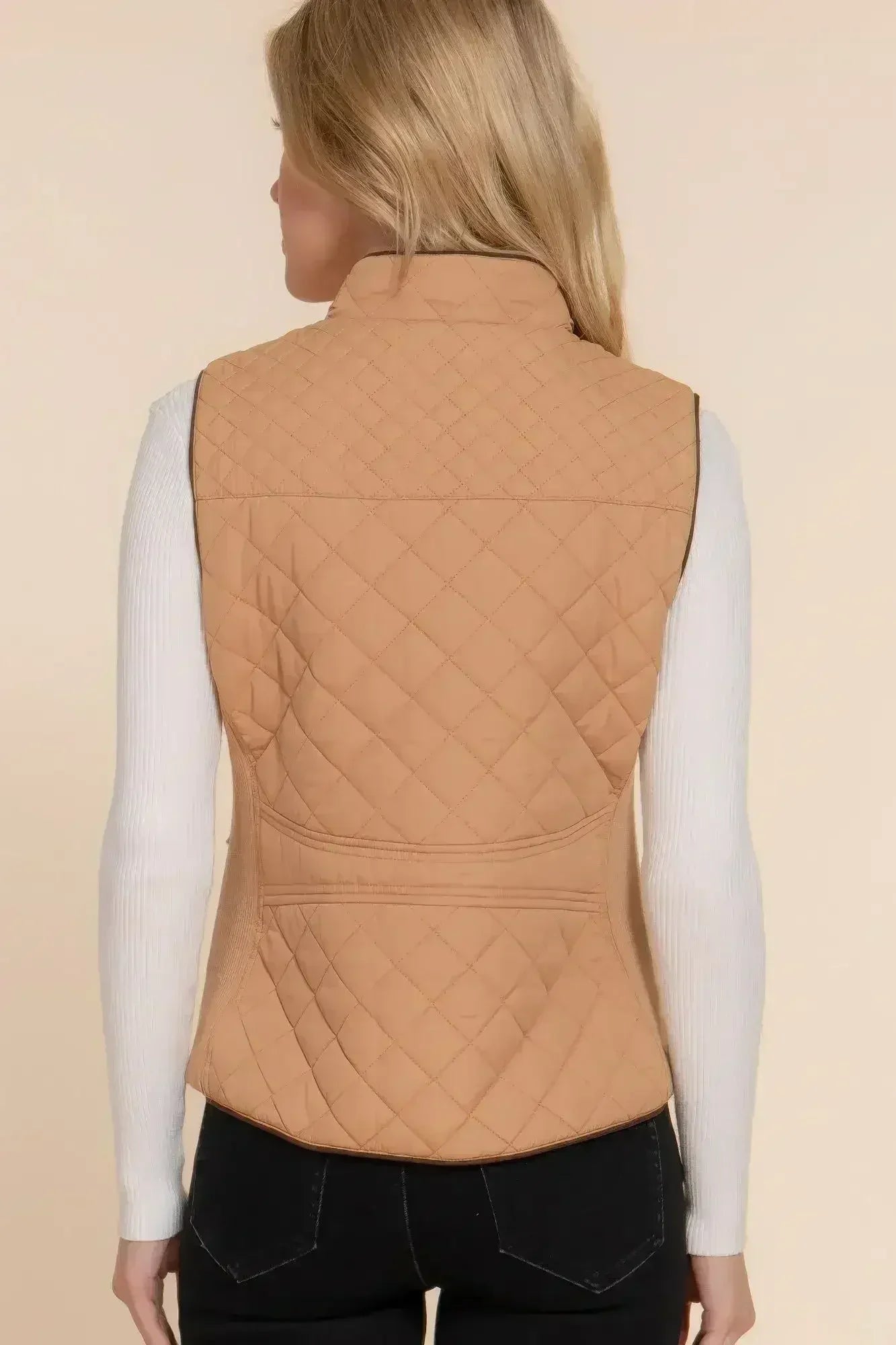 Quilted Suede Piping Vest - Pale Taupe | Femstylo - Femstylo