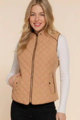 Quilted Suede Piping Vest - Pale Taupe | Femstylo - Femstylo