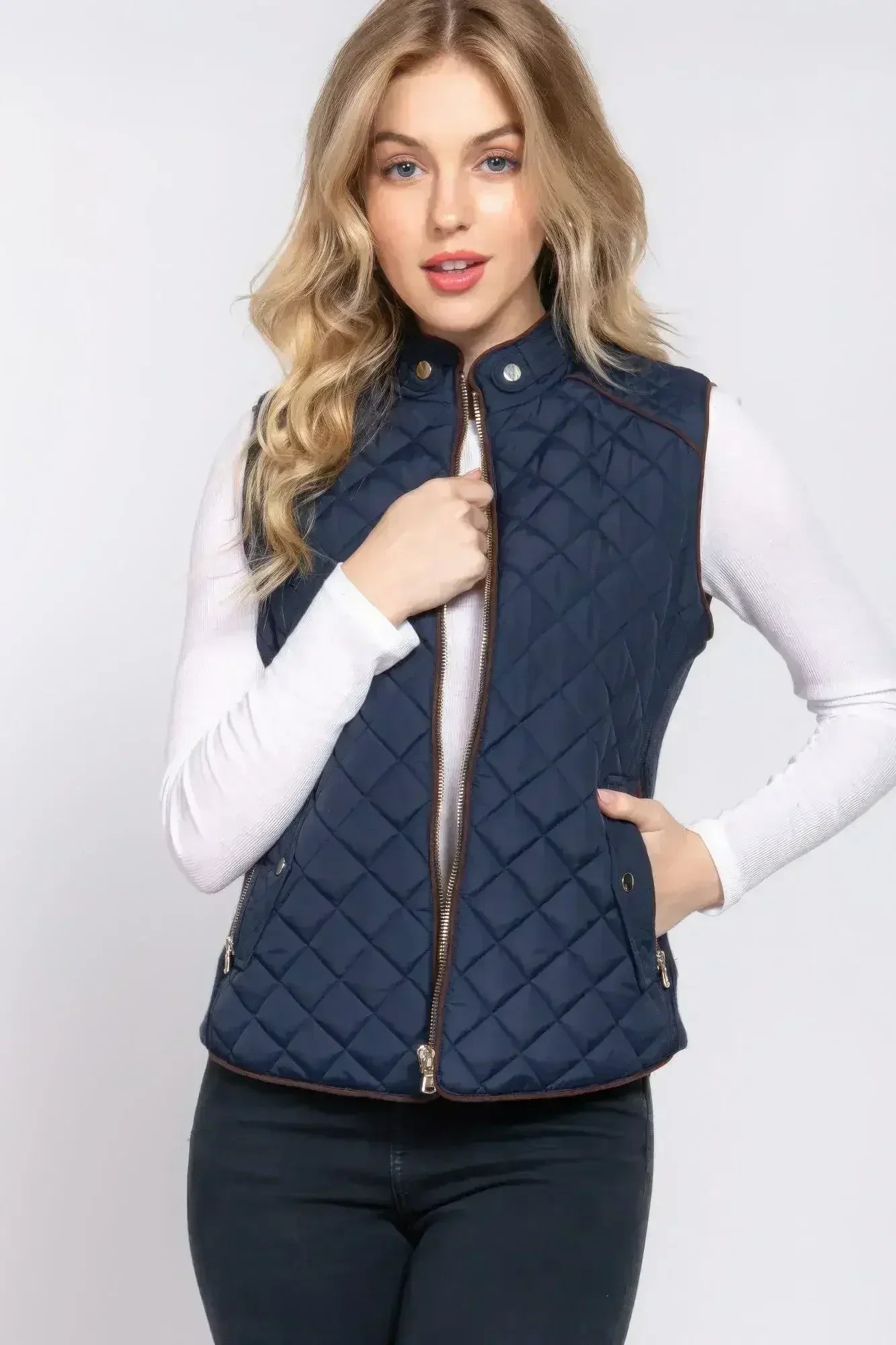 Quilted Suede Piping Vest - Pale Taupe | Femstylo - Femstylo