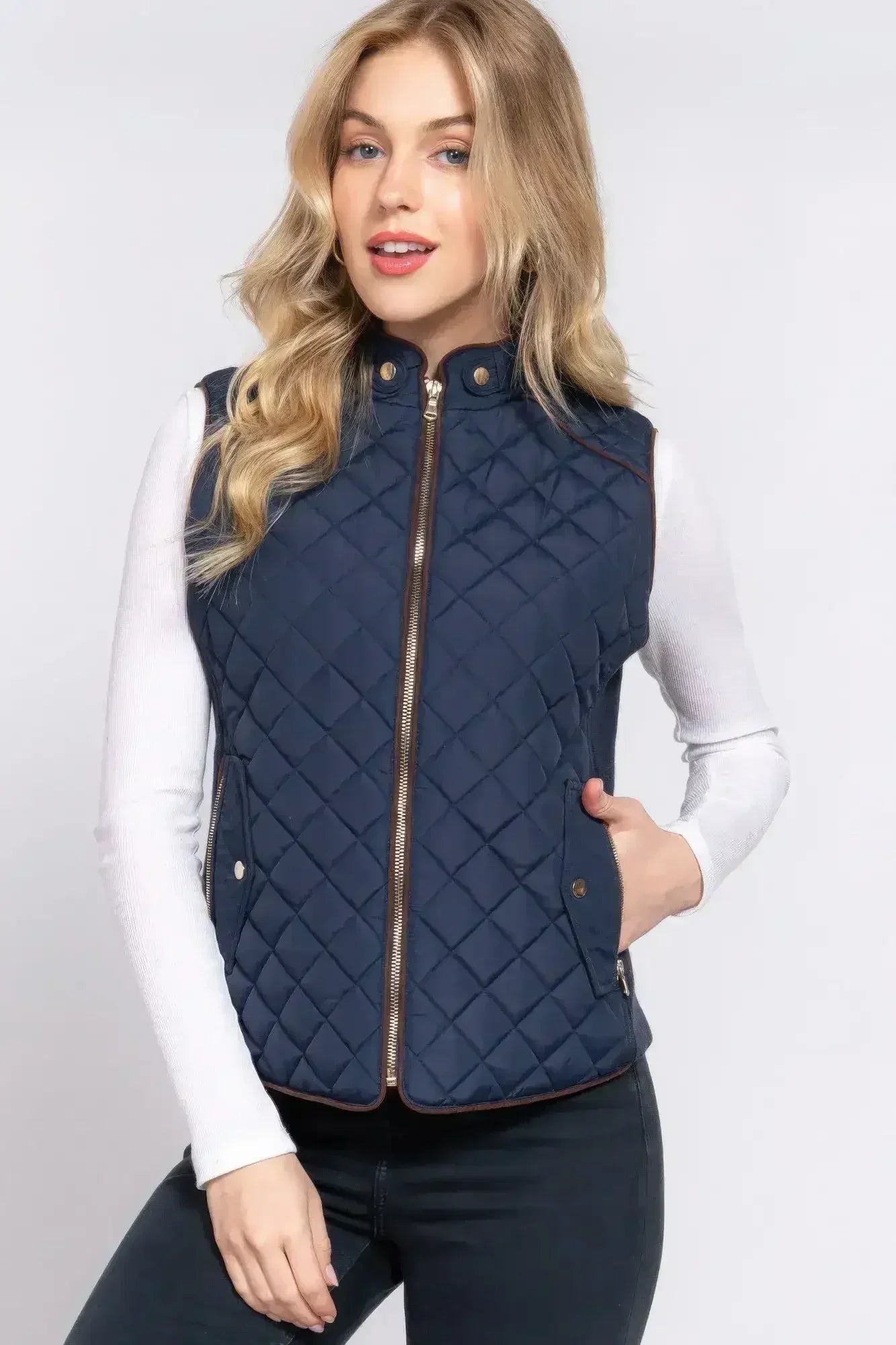 Quilted Suede Piping Vest - Pale Taupe | Femstylo - Femstylo
