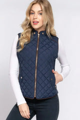 Quilted Suede Piping Vest - Pale Taupe | Femstylo - Femstylo