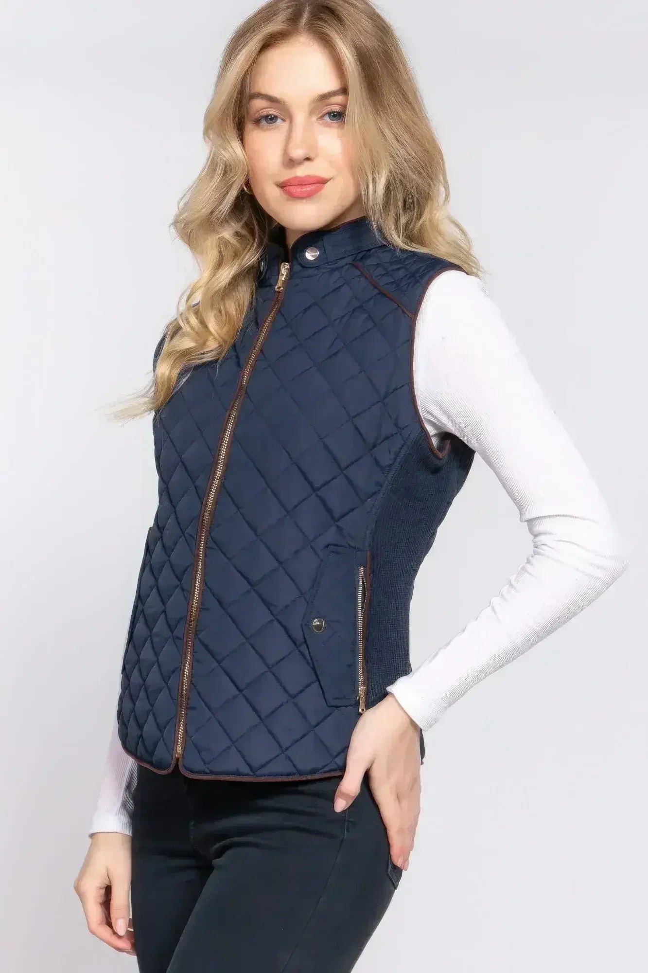 Quilted Suede Piping Vest - Pale Taupe | Femstylo - Femstylo