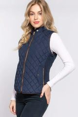 Quilted Suede Piping Vest - Pale Taupe | Femstylo - Femstylo