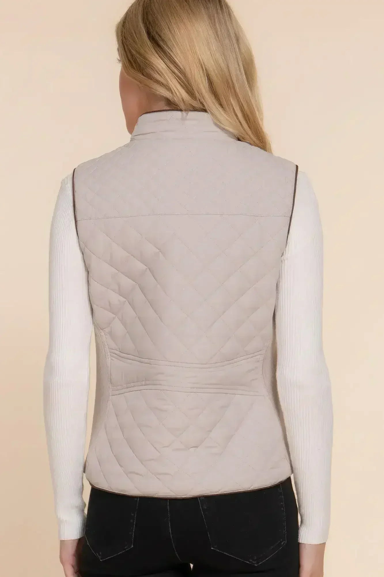 Quilted Suede Piping Vest - Pale Taupe | Femstylo - Femstylo