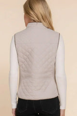 Quilted Suede Piping Vest - Pale Taupe | Femstylo - Femstylo