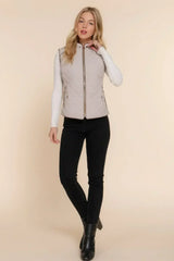 Quilted Suede Piping Vest - Pale Taupe | Femstylo - Femstylo