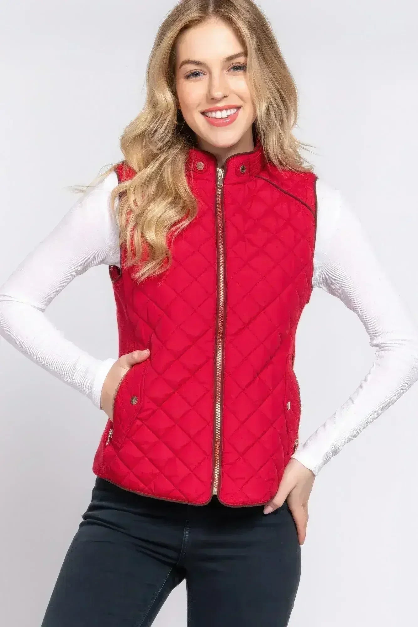 Quilted Suede Piping Vest - Pale Taupe | Femstylo - Femstylo