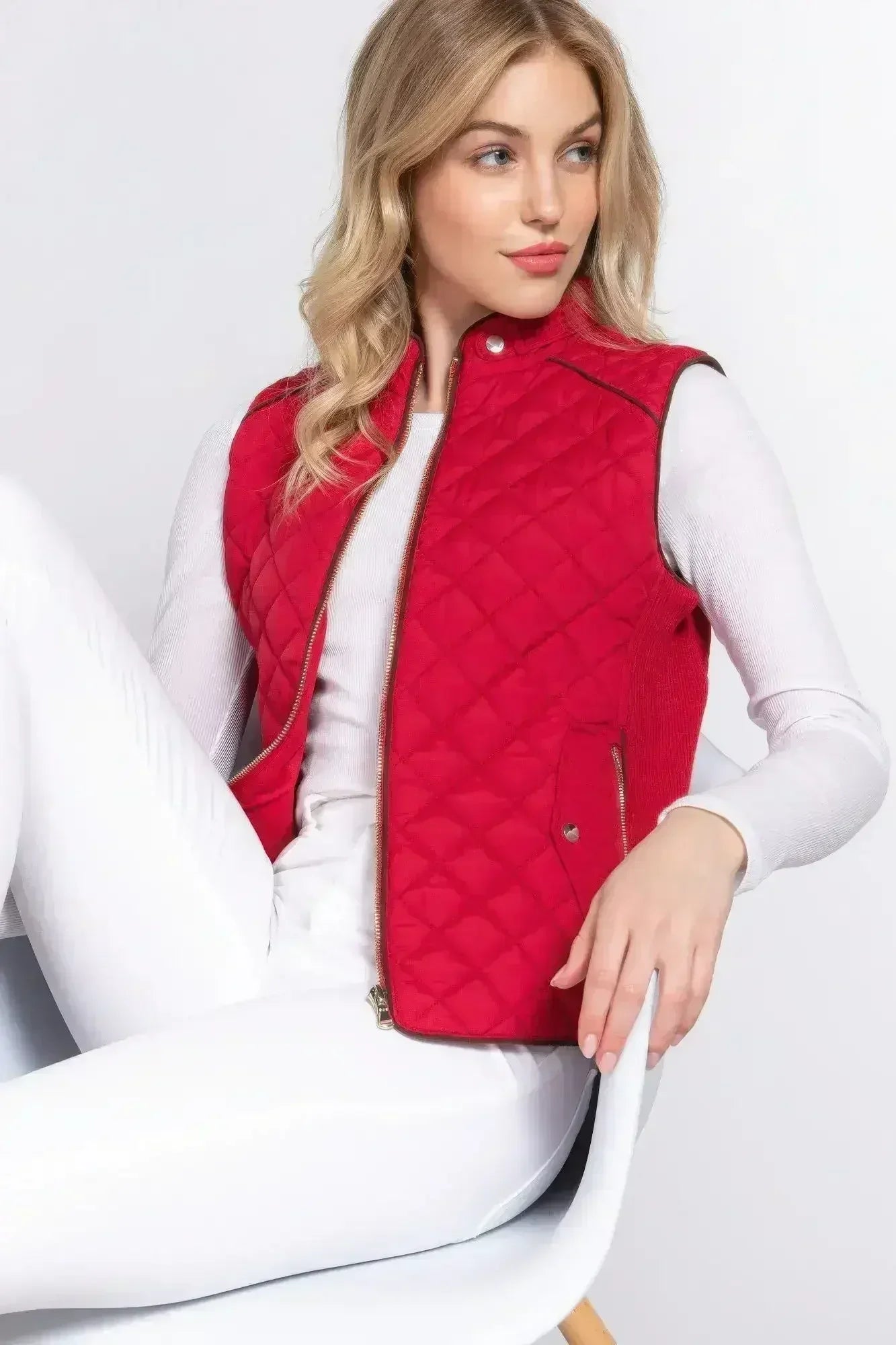 Quilted Suede Piping Vest - Pale Taupe | Femstylo - Femstylo