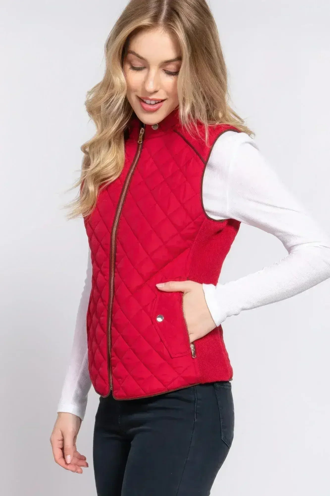 Quilted Suede Piping Vest - Pale Taupe | Femstylo - Femstylo