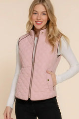 Quilted Suede Piping Vest - Pale Taupe | Femstylo - Femstylo