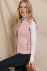 Quilted Suede Piping Vest - Pale Taupe | Femstylo - Femstylo