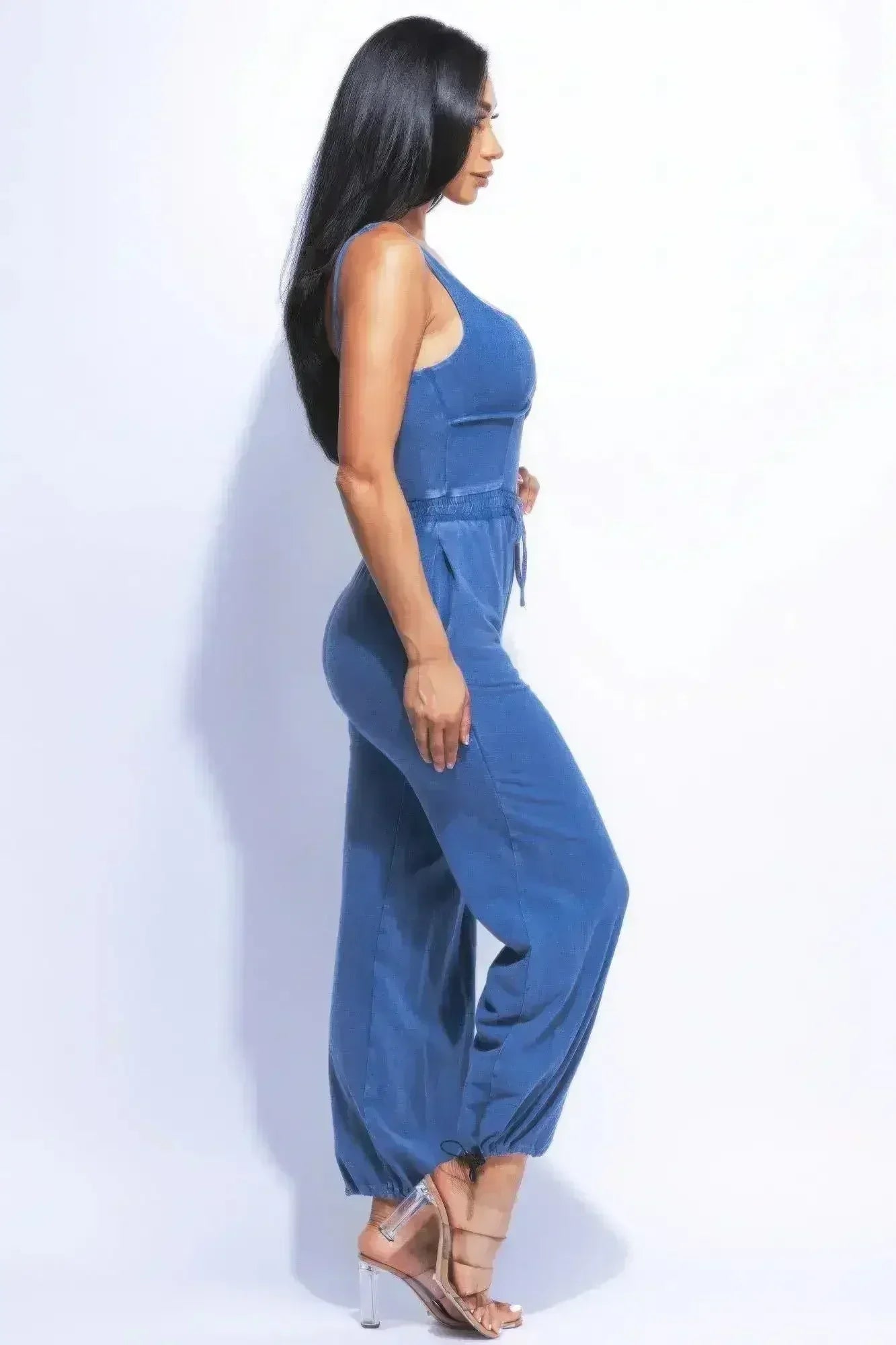 Washed Jumpsuit With Adjustable Ankle - Femstylo