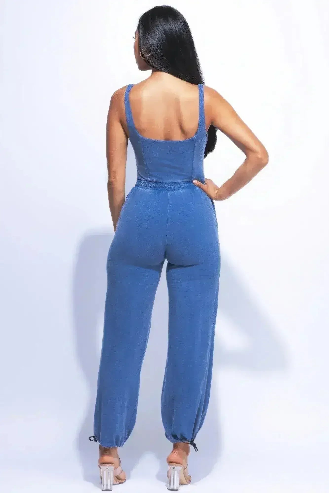 Washed Jumpsuit With Adjustable Ankle - Femstylo