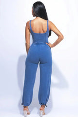 Washed Jumpsuit With Adjustable Ankle - Femstylo