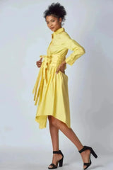 Yellow Shirt Dress with Tie-Up Belt – Versatile & Chic - Femstylo