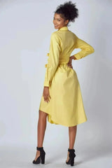 Yellow Shirt Dress with Tie-Up Belt – Versatile & Chic - Femstylo