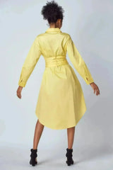 Yellow Shirt Dress with Tie-Up Belt – Versatile & Chic - Femstylo