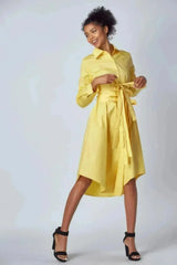 Yellow Shirt Dress with Tie-Up Belt – Versatile & Chic - Femstylo