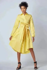Yellow Shirt Dress with Tie-Up Belt – Versatile & Chic - Femstylo