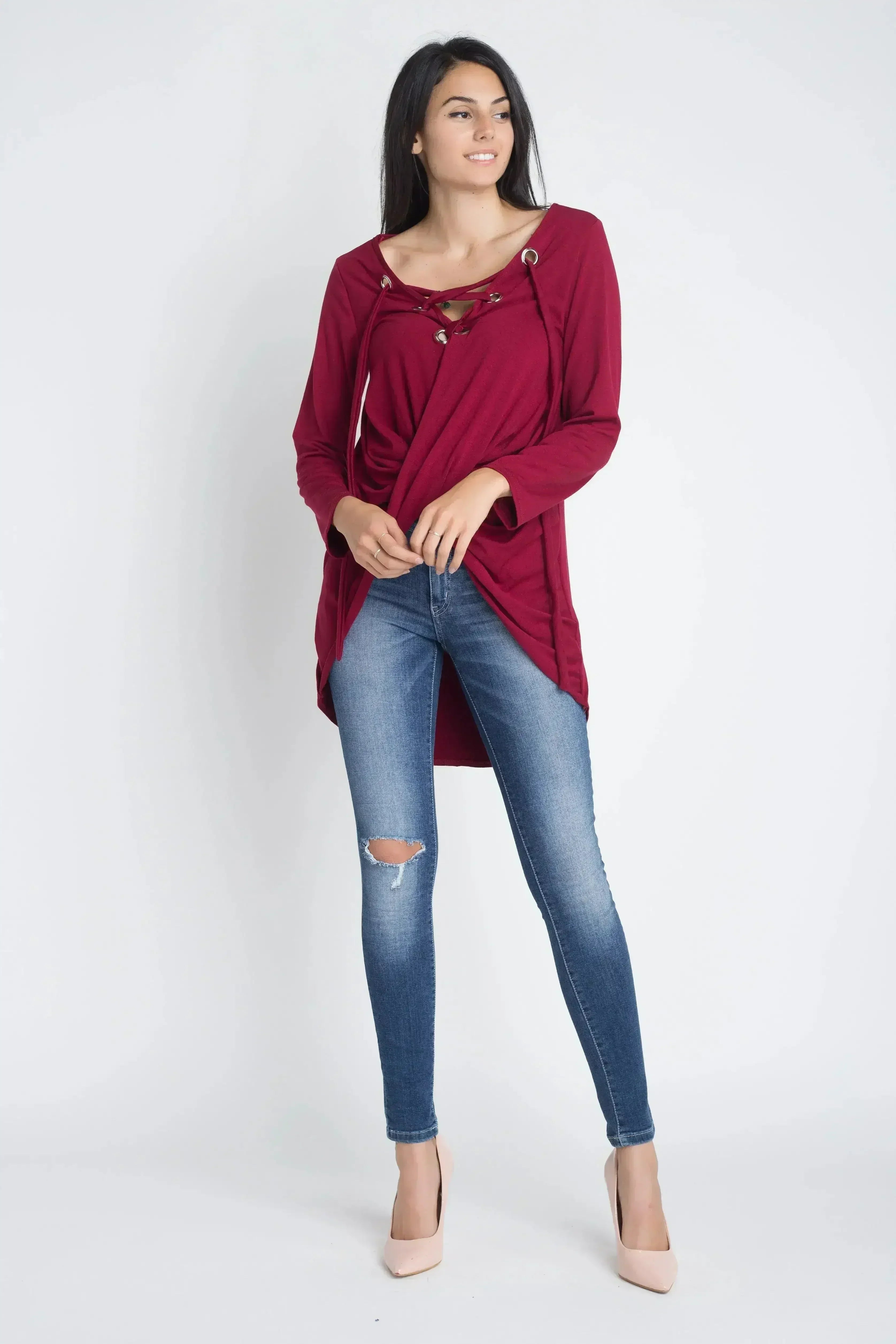 Women's Lace Up Wrap Long Sleeve Top - Femstylo