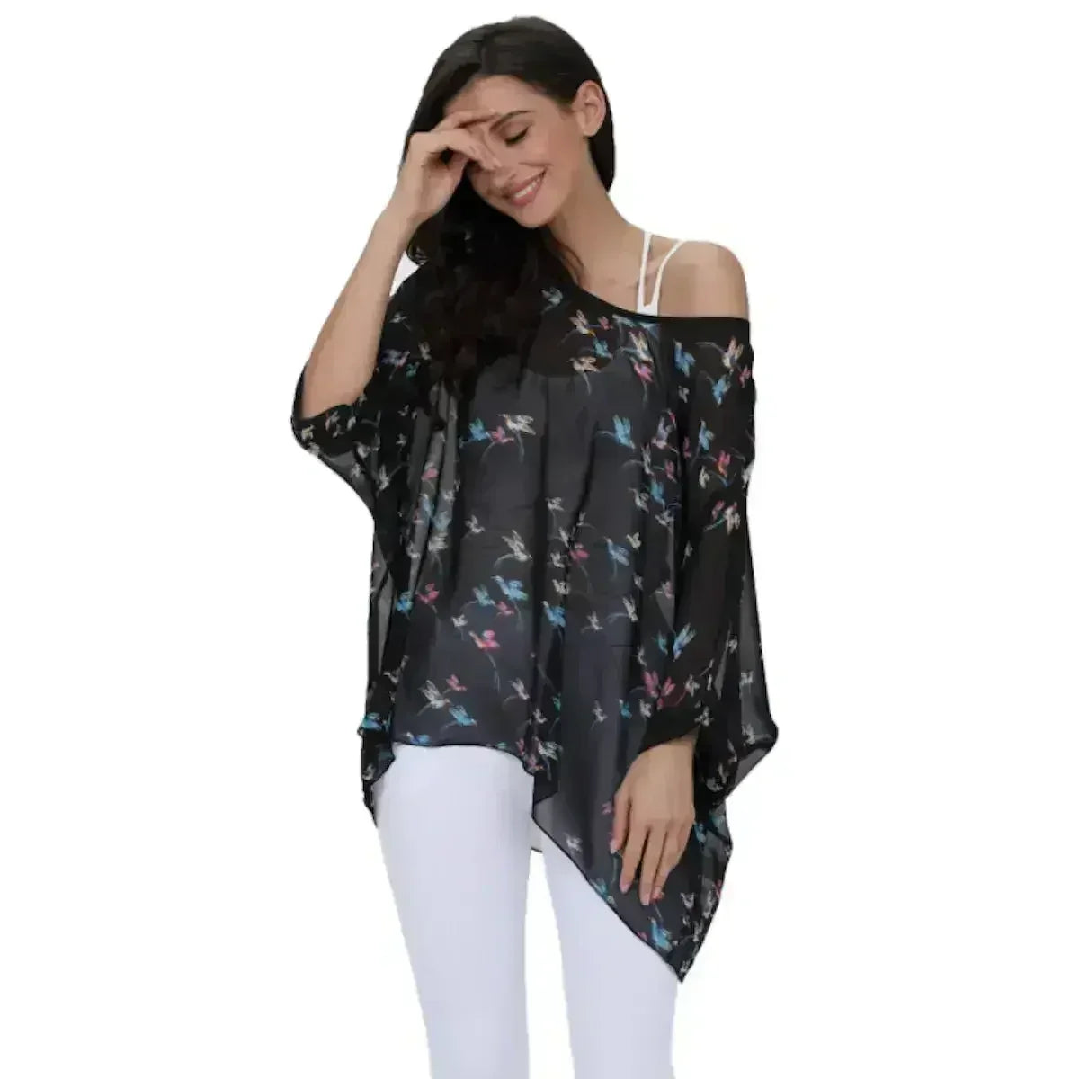 Womens Flying Bird Print Chiffon Top - Femstylo