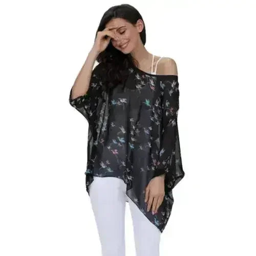 Womens Flying Bird Print Chiffon Top - Femstylo