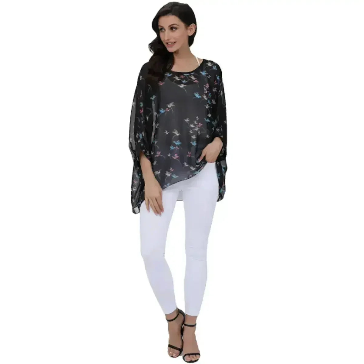 Womens Flying Bird Print Chiffon Top - Femstylo