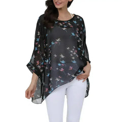 Womens Flying Bird Print Chiffon Top - Femstylo