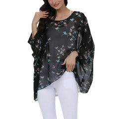 Womens Flying Bird Print Chiffon Top - Femstylo