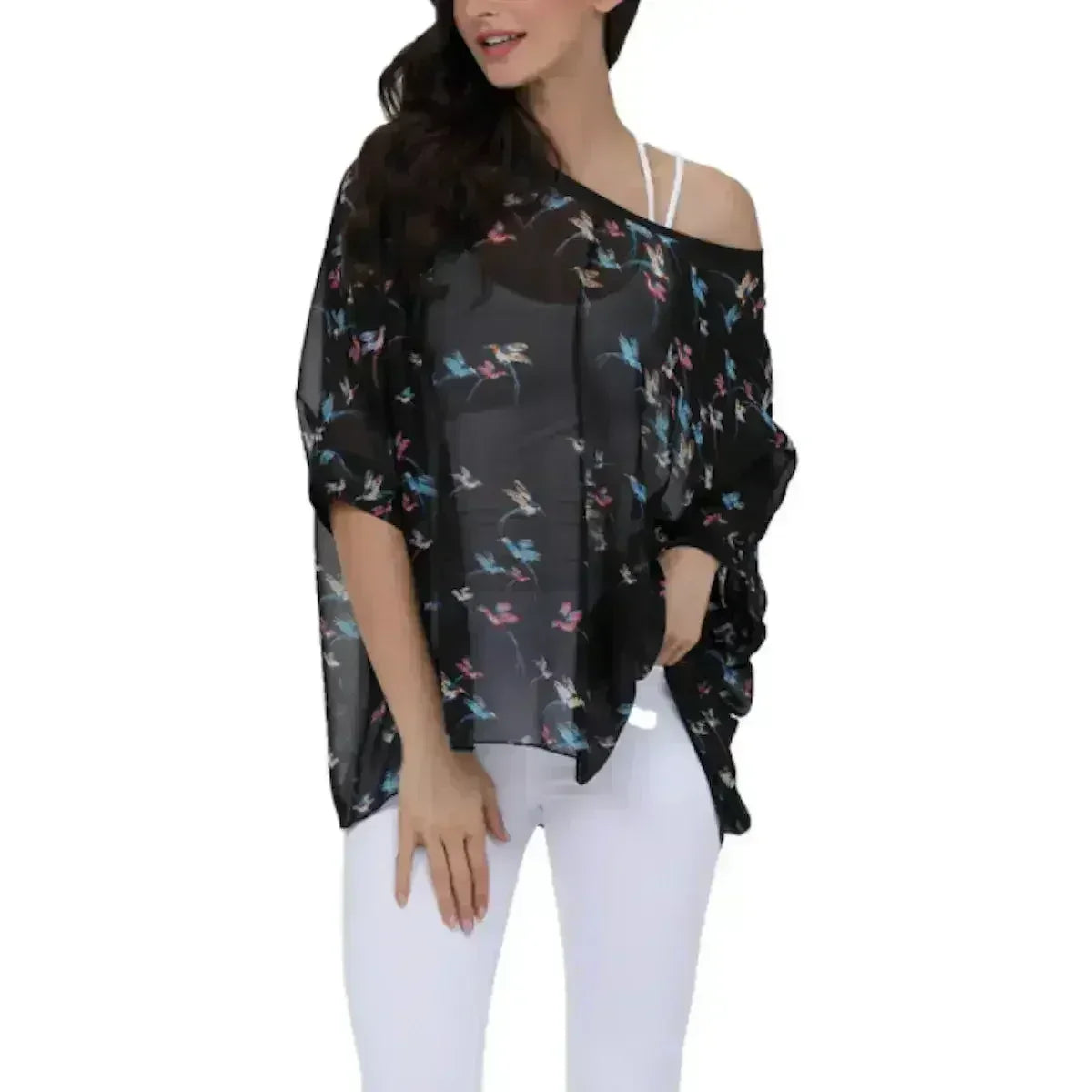 Womens Flying Bird Print Chiffon Top - Femstylo