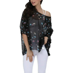 Womens Flying Bird Print Chiffon Top - Femstylo