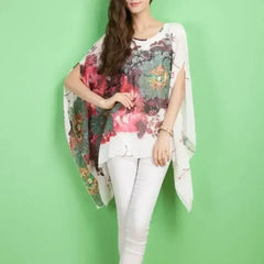 Peony Floral Top - Batwing Chiffon Blouse | Femstylo - Femstylo