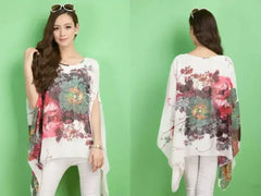 Peony Floral Top - Batwing Chiffon Blouse | Femstylo - Femstylo